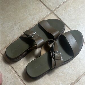 Madewell Olive Green Slide Sandals with Adjustable Buckle